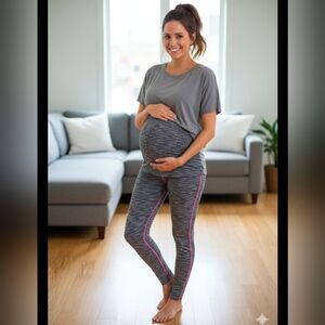 Emma's Expression's Women's Leggings One Size Fits (Maternity)  Grey Pink Stretc